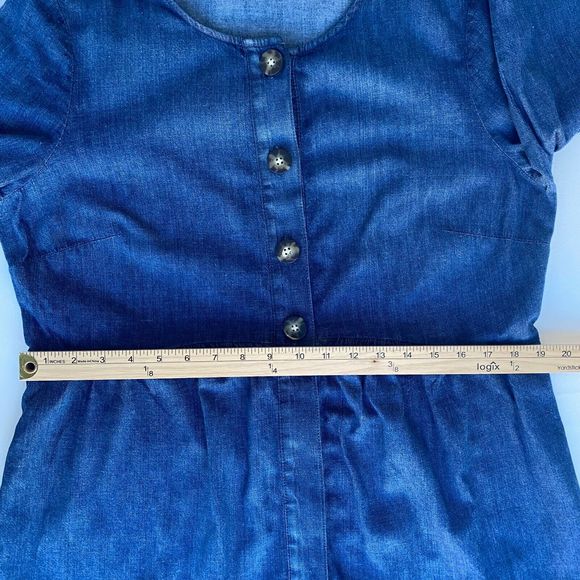 J Jill Denim Clearnight Dress PM Blue Button Round Neck 3/4 Sleeves Loose Fit - Picture 6 of 9